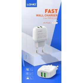 Kucni punjac LDNIO A2219 2.4A 12W (USB-A + USB-A) kabal USB-A - lightning